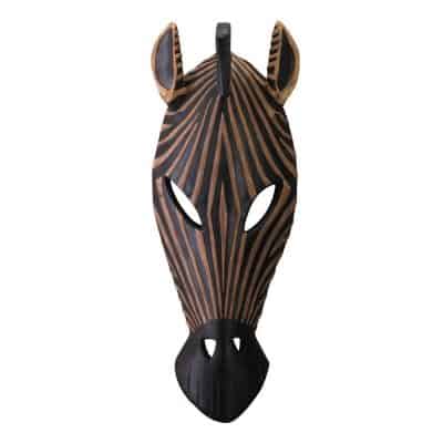 Carved Wood African Tribal Zebra Mask Wall Plaque Decor