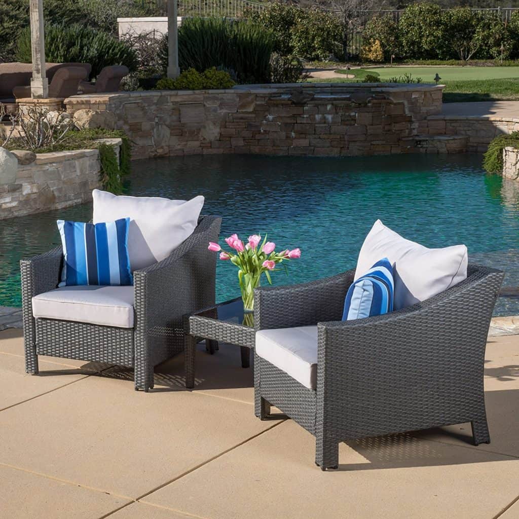 Caspian 3 Piece Grey Outdoor Wicker Furniture Chair Set