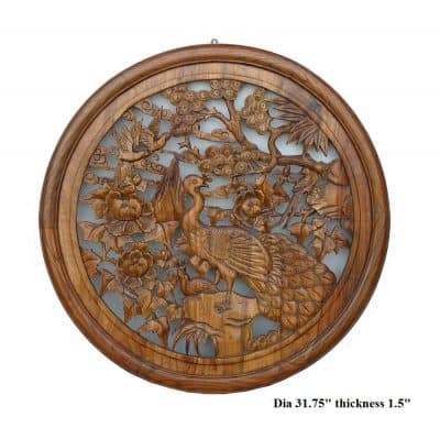 Chinese Wood Carved Round Peacock Wall Decor Ass446