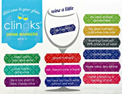 Clingks 12 Drink Markers - WINE A LITTLE - Fun Alternative to Wine Charms