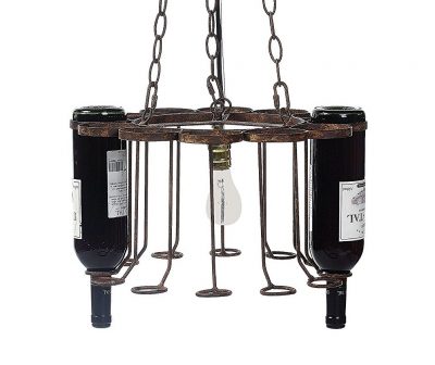 Creative Co-Op Metal Chandelier Holds 12 Empty Wine Bottles
