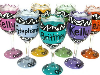 Custom Personalized Wine Glass, Brightly Colored Hand Painted Wine Glasses