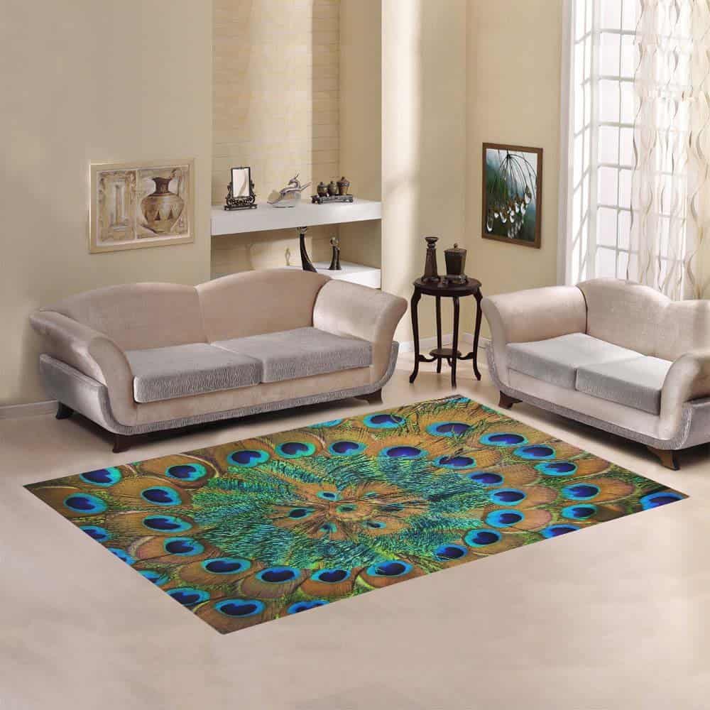 D-Story Sweet Home Art Floor Decor Peacock Feather Area Rug Carpet Floor Rug 7'x5' For Living Room Bedroom