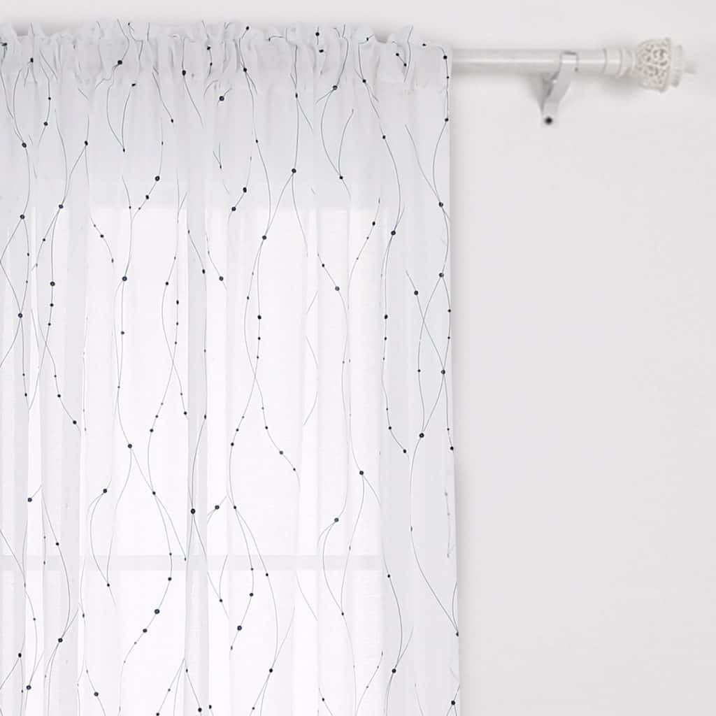 Deconovo Transparent Curtains Wave Line with Dots Linen Look Volie Rod Pocket Sheer Window Curtain