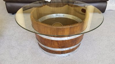 Decorative Half Wine Barrel Table With Glasstop