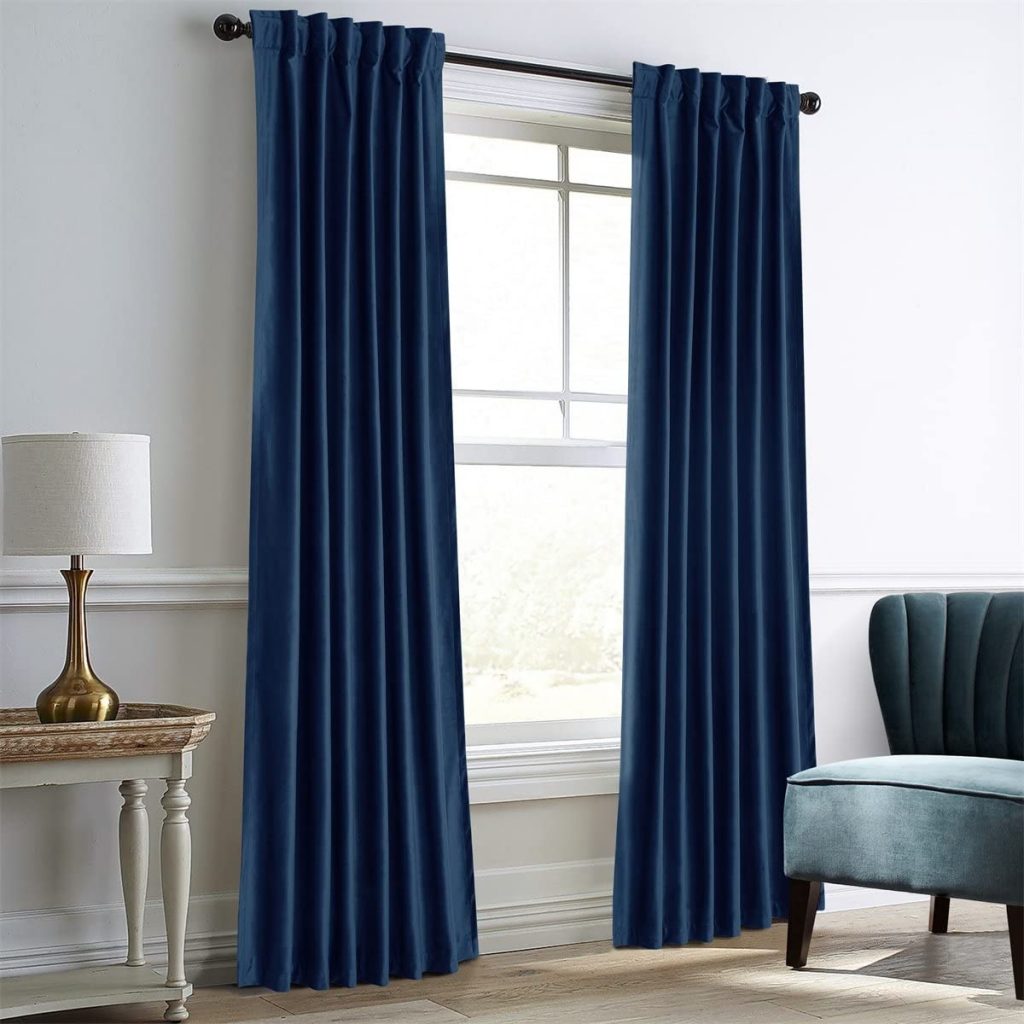Dreaming Casa Royal Blue Velvet Room Darkening Curtains for Living Room Thermal Insulated Rod Pocket Back Tab Window Curtain