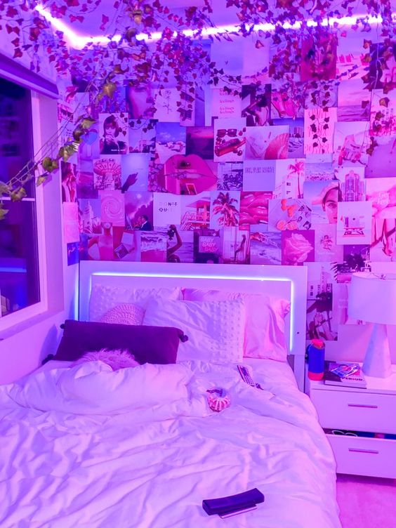 Bedroom with Edge LED Purple Lights 20+ Aesthetic Bedrooms