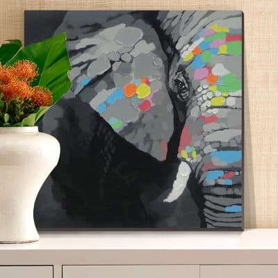 Elephant Oil Painting cubism 100% Hand-painted on Canvas Artwork(Stretched Ready to Hang)30x30inch Modern Animal Wall Art for or Living Room Bedroom