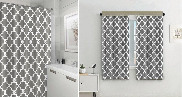 Eve Split Geometric Patterned Water-Repellent Fabric Shower Curtain,Window Panel Drapes