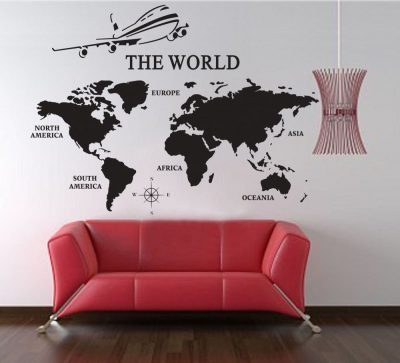 Extra Large World Map of Earth Wall Decal Vinyl Art Wall Sticker