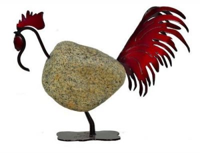 Francis Metal Work Stone Iron Sculpture Red Rooster by Francis Metal Works