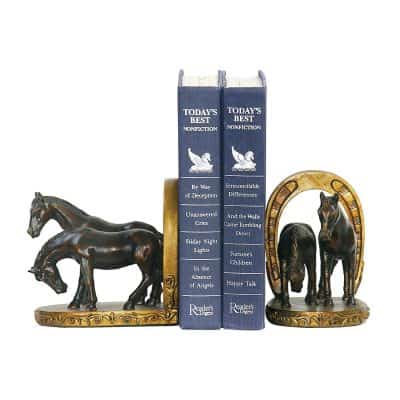 Hamptons Collection Pair Horse And Horseshoe Bookends