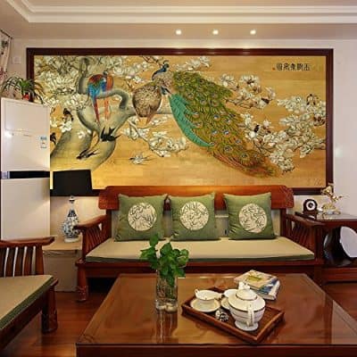 Hand Painted Traditional Chinese Painting Animal Beautiful Peacock on Flowers Wall Art