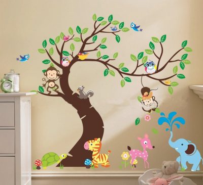 Animal Tree House Wall decals Removable sticker home art kids nursery baby decor 