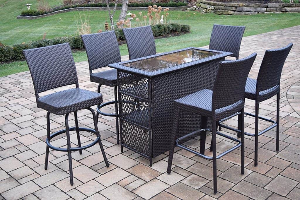 Ice Cooler Carts Elite All Weather Resin Wicker 7 Piece Bar Set