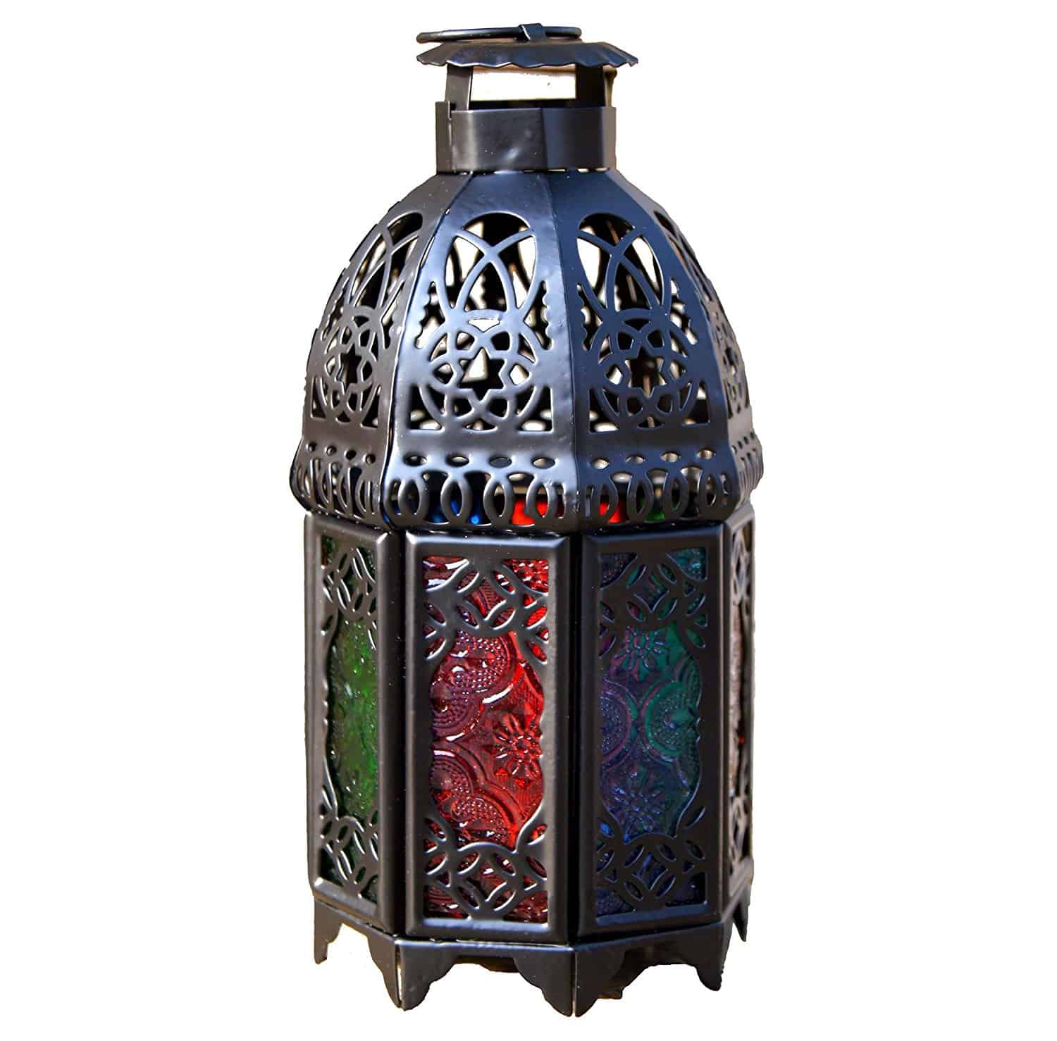 Ivenf Moroccan Style Matte Black Cast Iron Handmade Octagonal Candle Lantern