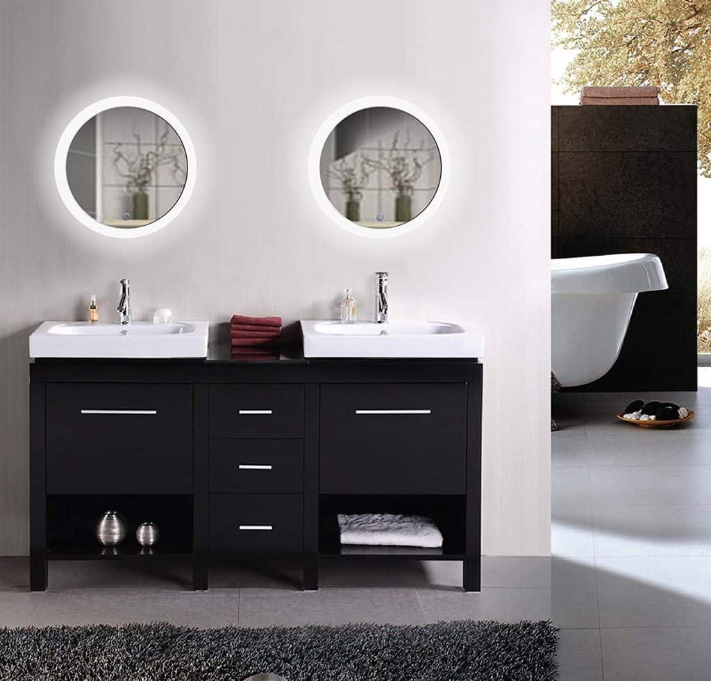 Krugg LED Bathroom Round Mirror 22 Inch Diameter | Lighted Vanity Mirror Dimmer & Defogger | Silver Backed Glass