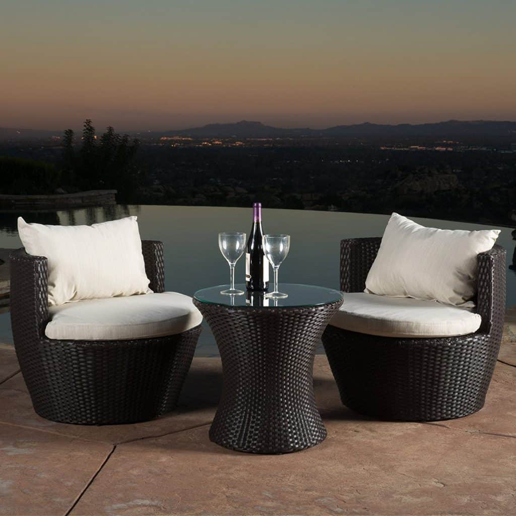 Kyoto Outdoor Patio Furniture Brown Wicker 3-piece Chair Set w Cushions