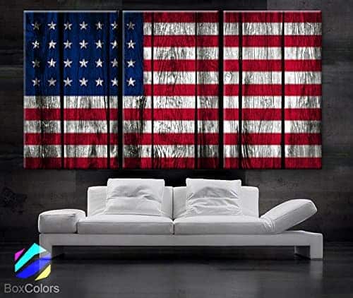 Large 30x 60 3 Panels 30x20 Ea Art Canvas Print Original American Flag Glory Old Wood Texture