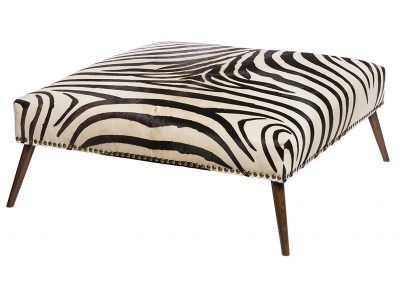 Leone Global Bazaar Stud Trim Zebra Print Cowhide Ottoman