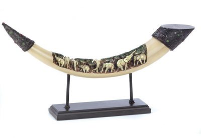 Lucky Elephants Tusk Sculpture Ivory African Art Decor