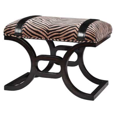 Luxe Zebra Stripe Ottoman Bench Black Wood Animal Print Stripe