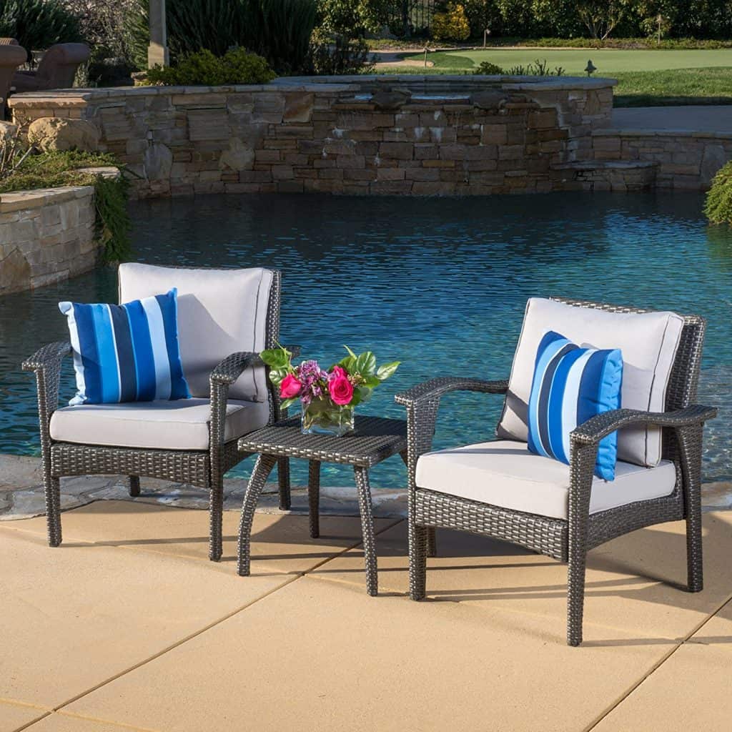 Maui Outdoor 3-piece Grey Wicker Chair Set with Cushions