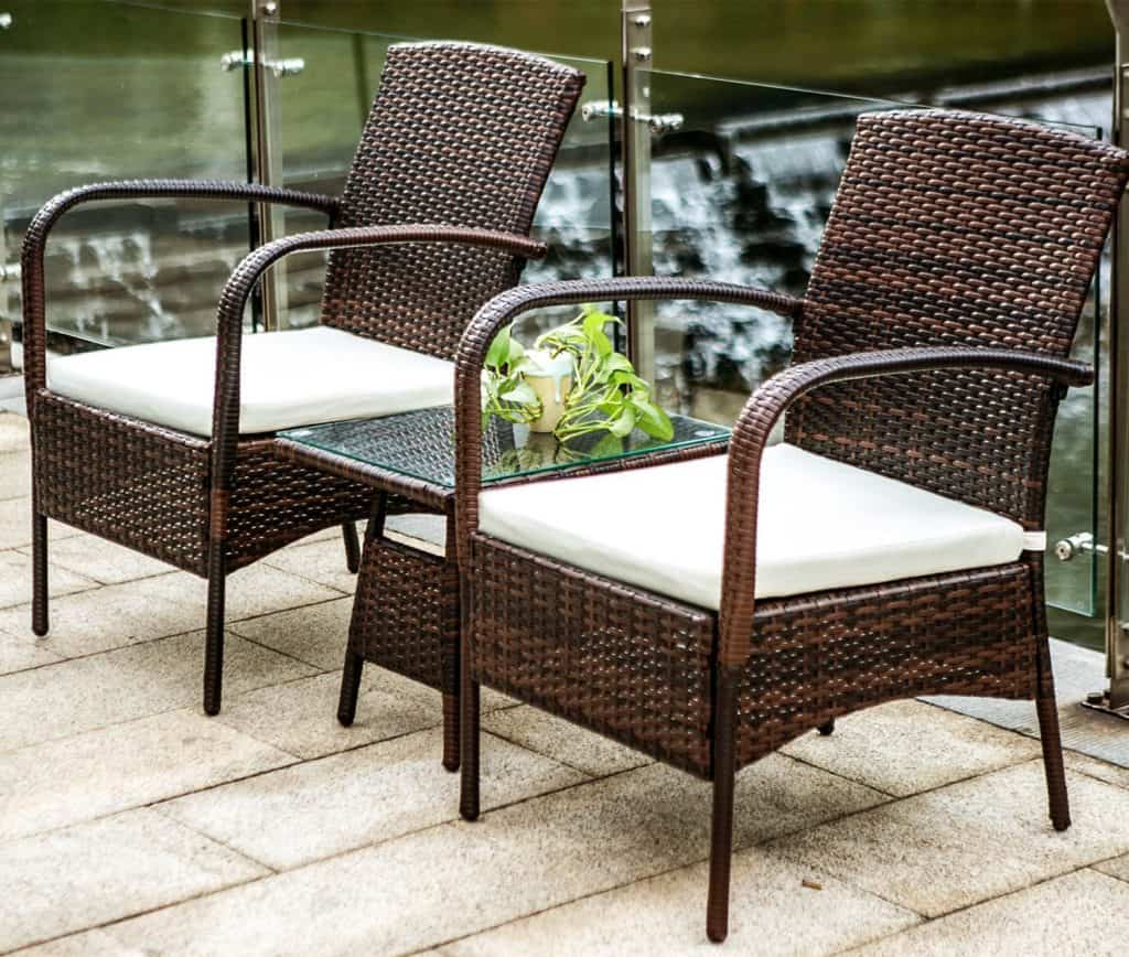 Merax 3 Piece Cushioned Patio PE Rattan Furniture Set