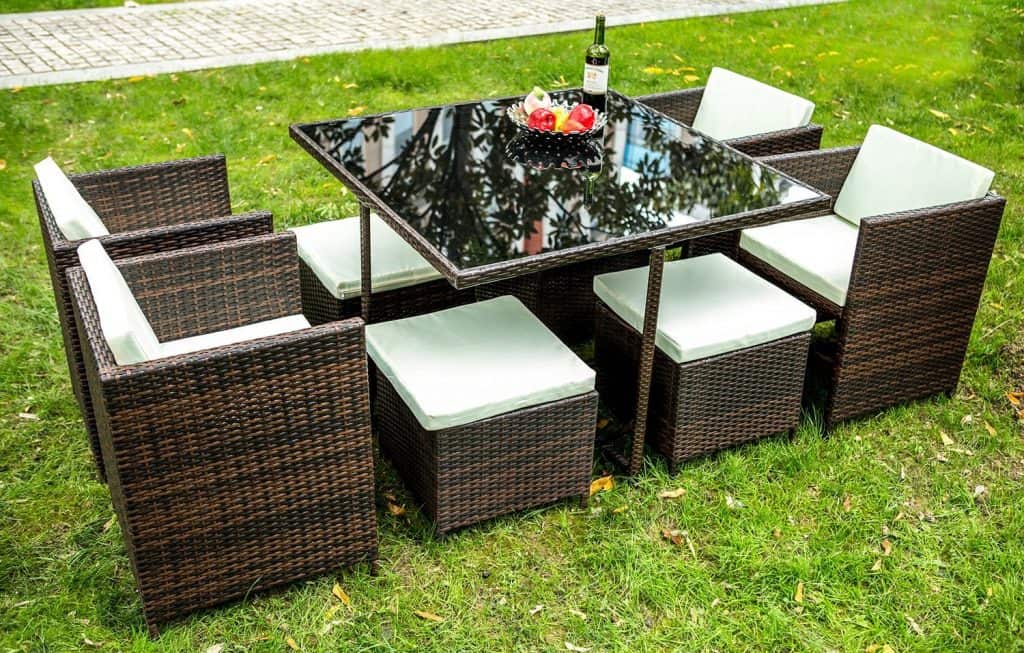 Merax 9 PCS Rattan Cube Garden Furniture Set Dining Set