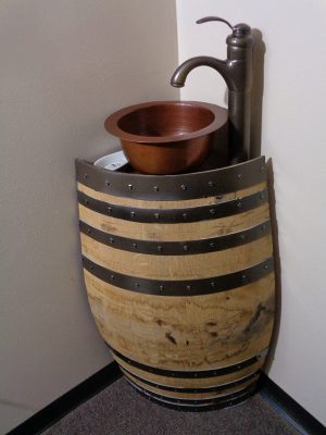 Mini Rustic Oak Wine Barrel Corner Bathroom Vanity Sink