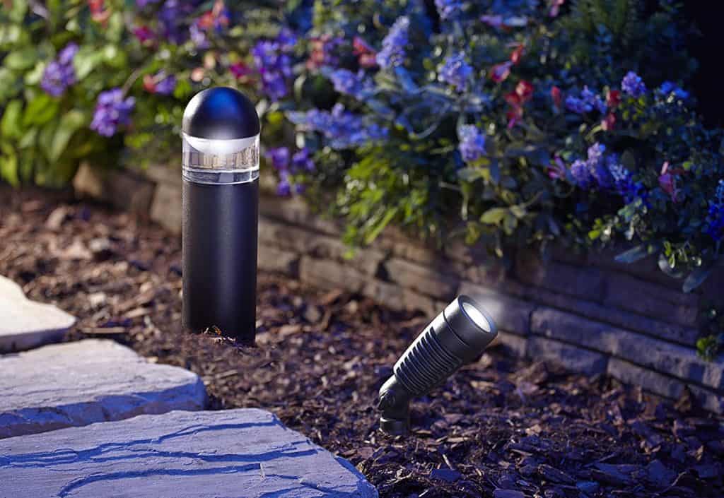 Moonrays 95549 LED Low Voltage Kit with 2 Metal Spotlights & 4 Bollard Path Lights - landscape lighting ideas