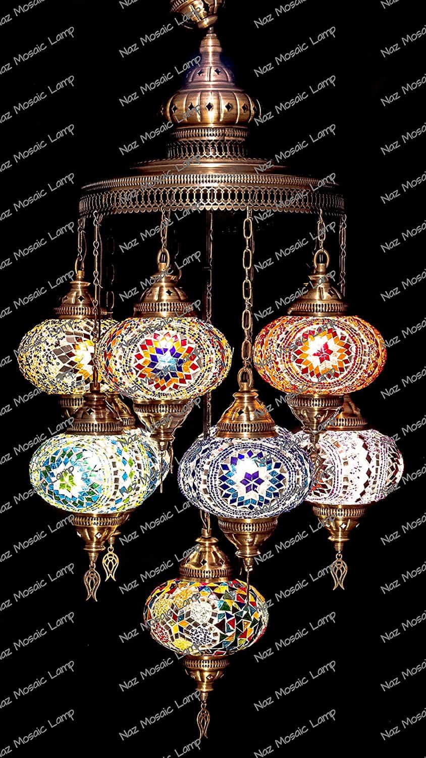 Mosaic Chandelier, Filigree Copper Mosaic,Mosaic Lamp,Turkish Lamp,Moroccan Lantern
