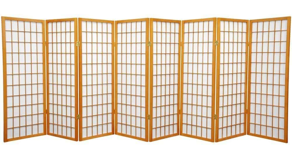 Oriental Furniture 4 ft. Tall Window Pane Shoji Screen - Honey - 8 Panels
