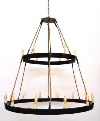 Parapet - Double Wine Barrel Ring Chandelier with rope supports