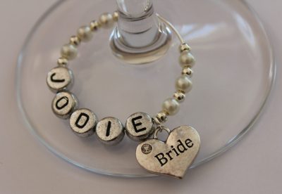 Personalised named wedding wine glass charms