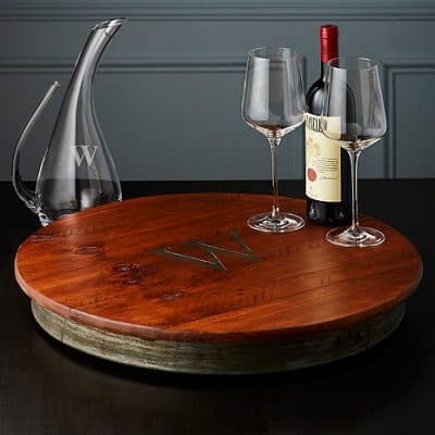 Personalized Raised Wine Barrel Lazy Susan with Single Initial