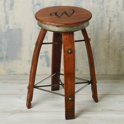 Personalized Reclaimed Swivel Wine Barrel Stave Stool (Single Initial)