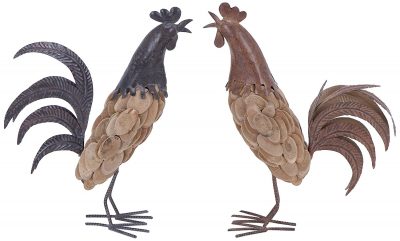 Plutus Brands 2 Assorted Wooden Rooster, RedBlue