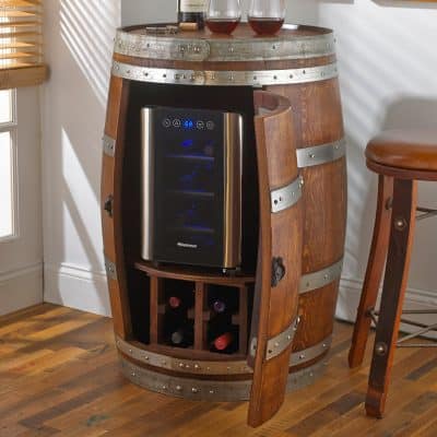 Reclaimed Wine Barrel with 6 Bottle Wine Refrigerator