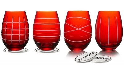 Red Stemless Wine Goblets