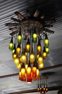 Rustic Wine Bottle and Half-Barrel Chandelier