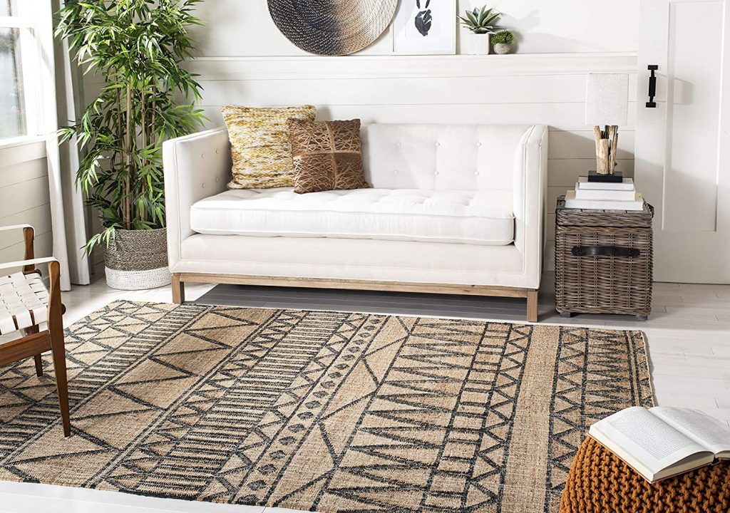 Safavieh KLM752A-5 Kilim Collection KLM752A Natural and Charcoal Premium Wool (5' x 8') Area Rug
