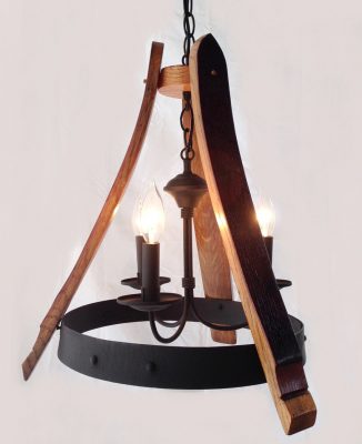 Sancho Mini wine barrel Chandelier recycled oak staves and hoop pendant light