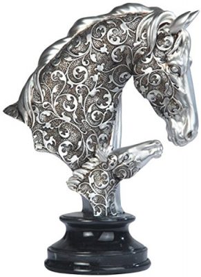 Silver Toned Engraved Father and Son Horse Statue