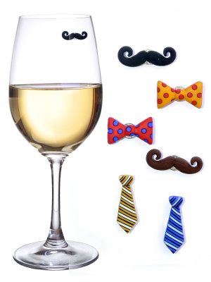 Simply Charmed Mustache Wine Charms & Magnetic Glass Markers for Stemless Glasses