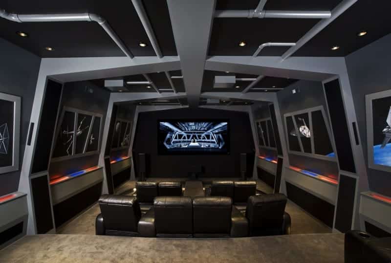 Star Wars Themed Custom Home Theater with Built In Leather Seating