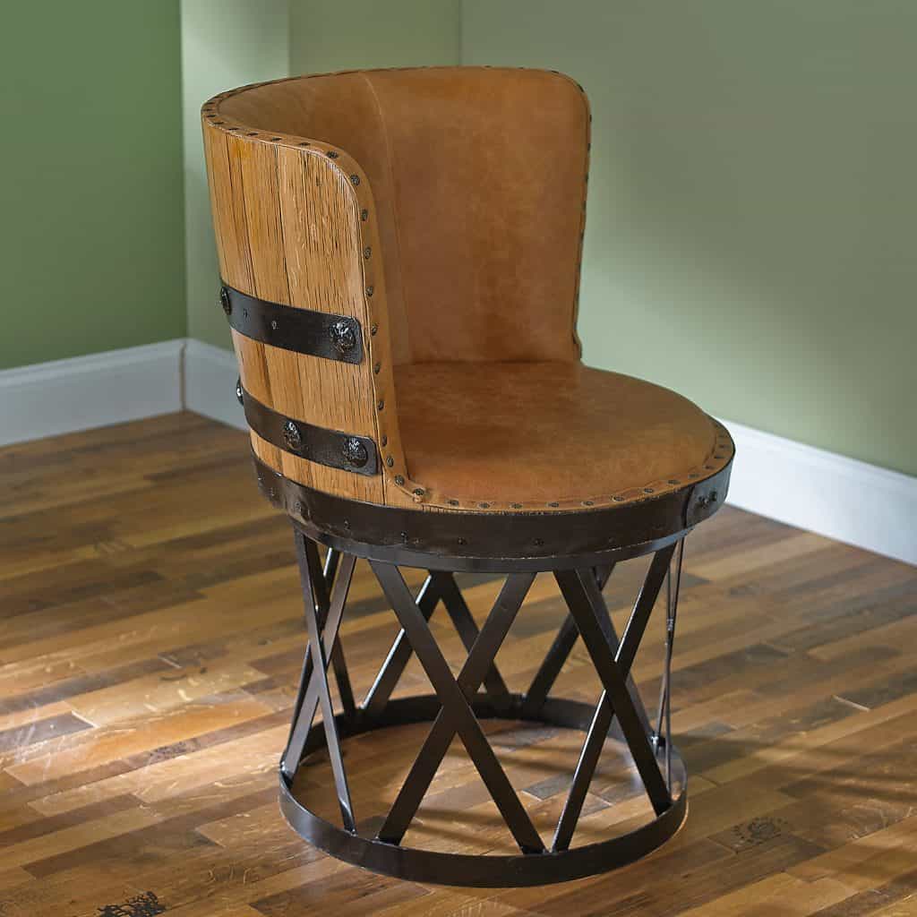 Tequila Barrel Stave Dining Chair with Leather Seat