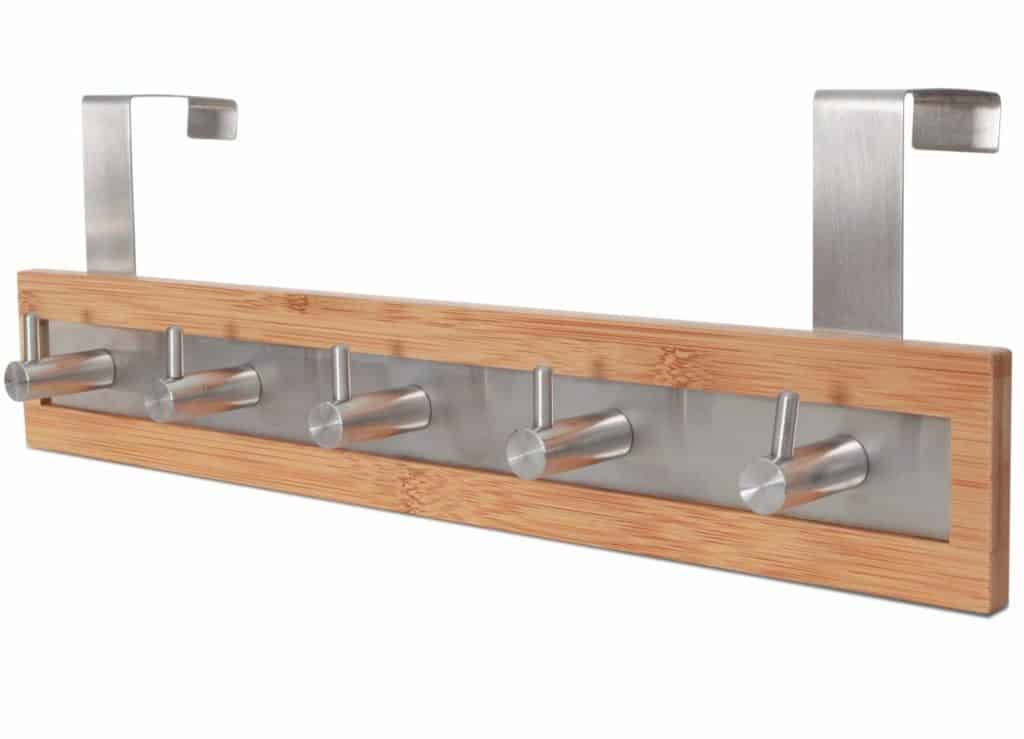 ToiletTree Products Bamboo Wood & Stainless Steel Over The Door Towel Rack