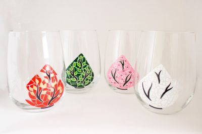 Trees of the Season Hand Painted Wine Glasses