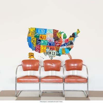 USA State License Plate Map Wall Decal Cutout